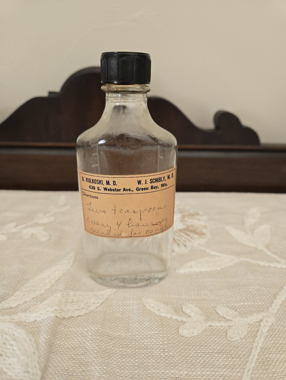 Vintage Medicine Bottle with Original Label B. Kulkoski MD Green Bay Wisconsin